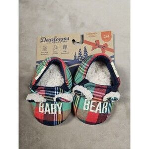 Dearfoams Baby Bear Cozy Comfort Slippers Size 3-4 Plaid Infant